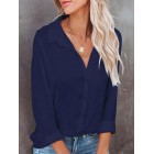 Casual Loose Solid Color Cardigan Long Sleeve Blouse