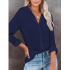 Casual Loose Solid Color Cardigan Long Sleeve Blouse