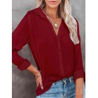 Casual Loose Solid Color Cardigan Long Sleeve Blouse