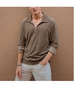 Men's Fashion Casual Basic Loose Polo Neck Long Sleeve T-Shirt