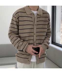 Men's Elegant Stripe Pattern Knit pel Cardigan