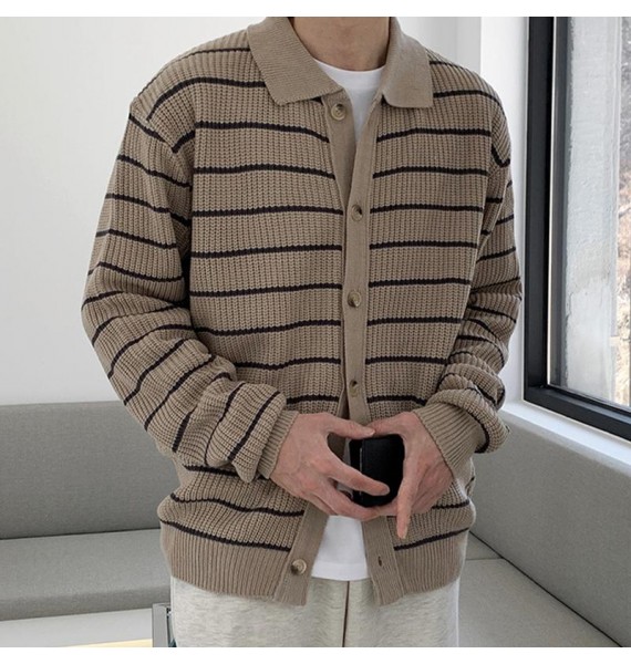 Men's Elegant Stripe Pattern Knit pel Cardigan