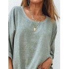 Pure Color Loose Long-sleeved Round Neck Casual Pullover Blouse