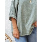 Pure Color Loose Long-sleeved Round Neck Casual Pullover Blouse