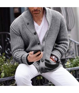 Men's Casual Comfortable Solid Color Turtleneck Cardigan