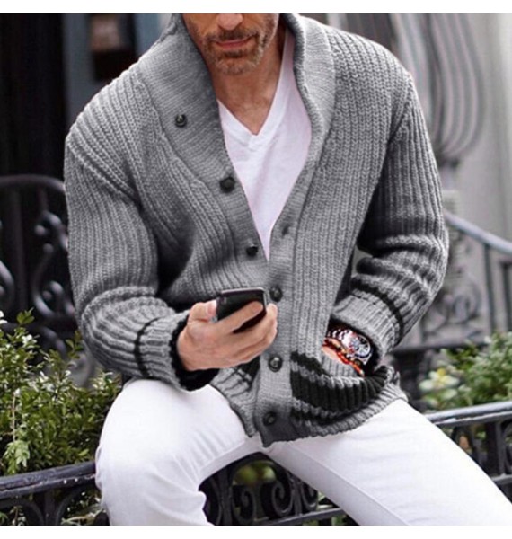 Men's Casual Comfortable Solid Color Turtleneck Cardigan