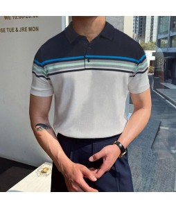 Gentleman Casual Simple Striped Design Polo Shirt