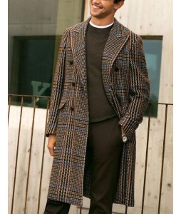 Men's Cssic Retro Casual Fashion Brown Check Coat