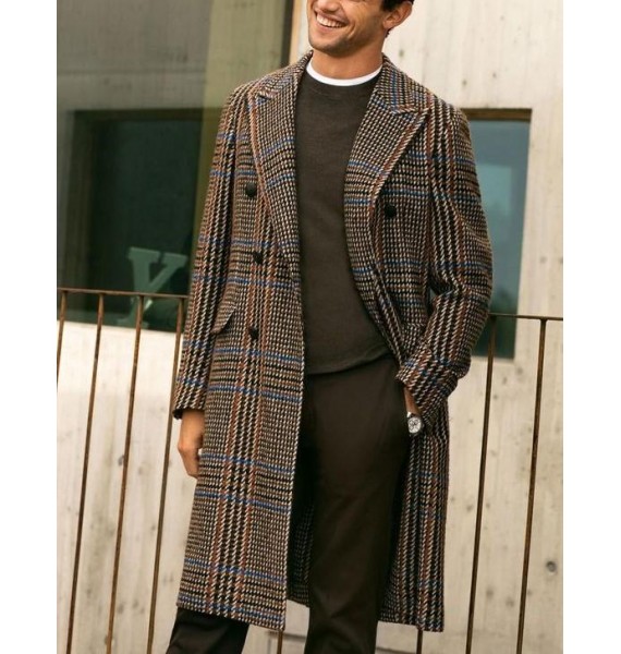 Men's Cssic Retro Casual Fashion Brown Check Coat