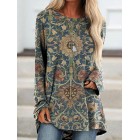 Round Neck Casual Loose  Print Long Sleeve Shirt