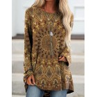 Round Neck Casual Loose  Print Long Sleeve Shirt