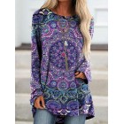 Round Neck Casual Loose  Print Long Sleeve Shirt