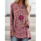 Round Neck Casual Loose  Print Long Sleeve Shirt