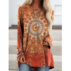 Round Neck Casual Loose  Print Long Sleeve Shirt