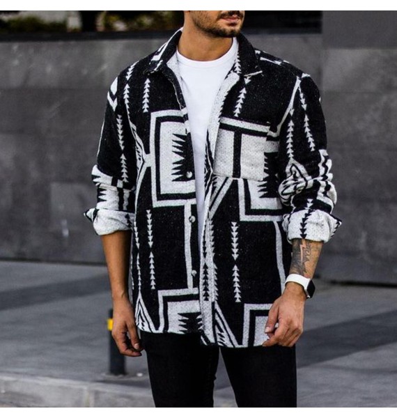 Men's Casual Geometric Pattern Shirt Jacket