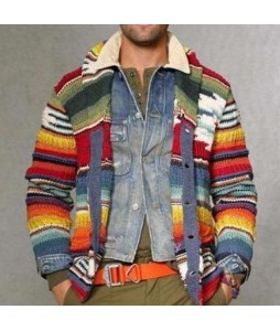 Men's Irregur Color Stripe Sweater Cardigan