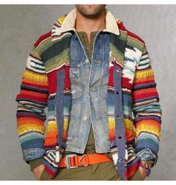 Men's Irregur Color Stripe Sweater Cardigan