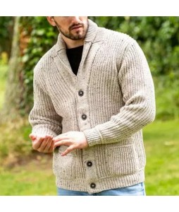 Men's Casual Thickened Warm Long Sleeve pel Pocket Knit Cardigan