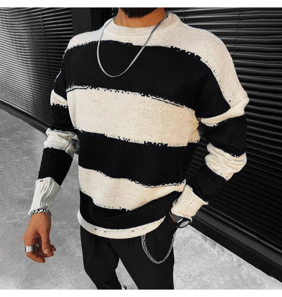 Oversized Men's Simple Fashion Striped Sweater