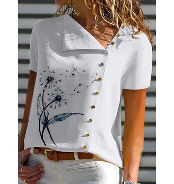 Casual Fashion Printed Button Irregur Colr Short Sleeve Shirt