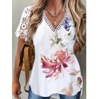 dies Elegant ce Sleeves ce Patchwork Floral V-Neck Top