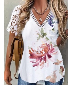 dies Elegant ce Sleeves ce Patchwork Floral V-Neck Top