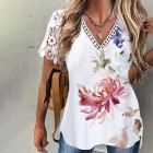 dies Elegant ce Sleeves ce Patchwork Floral V-Neck Top