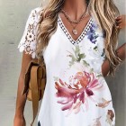 dies Elegant ce Sleeves ce Patchwork Floral V-Neck Top