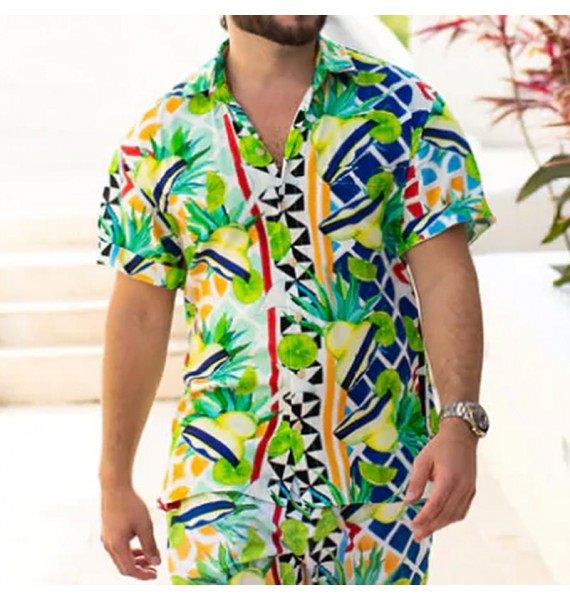 Men's Seaside Beach Print Shirts Casual Holiday Vacation Suit Shirts