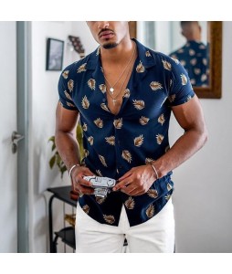 Casual leaf print short sleeve shirt