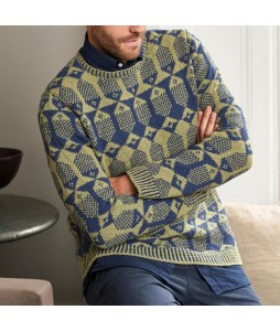 Men's  Jacquard Crew Neck Long Sleeve Sweater