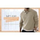 Men's  Long Sleeve Pol Casual Quarter Button Up pel Colr Fall Winter O Sweater