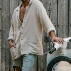 Linen V-Neck Overshirt