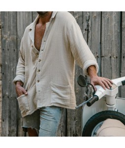 Linen V-Neck Overshirt