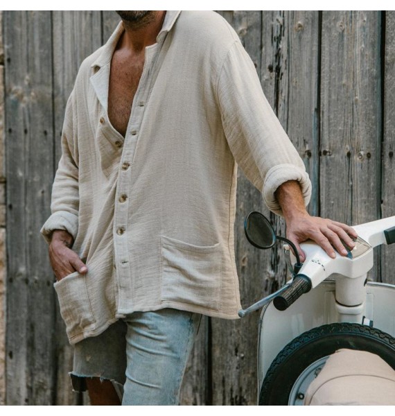 Linen V-Neck Overshirt