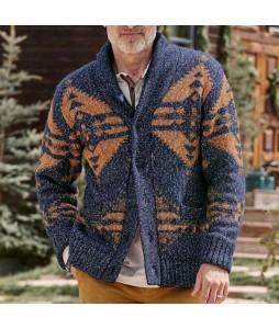 Men's Retro Tribal Ethnic pel Jacquard Long Sleeve Sweater Cardigan