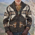 Men's Retro Tribal Ethnic pel Jacquard Long Sleeve Sweater Cardigan