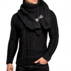 Men's Detachable Scarf Colr Long Sleeve Pullover Sweater