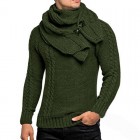 Men's Detachable Scarf Colr Long Sleeve Pullover Sweater