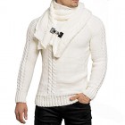 Men's Detachable Scarf Colr Long Sleeve Pullover Sweater