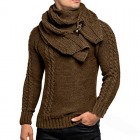 Men's Detachable Scarf Colr Long Sleeve Pullover Sweater