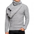 Men's Detachable Scarf Colr Long Sleeve Pullover Sweater