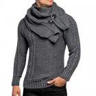 Men's Detachable Scarf Colr Long Sleeve Pullover Sweater