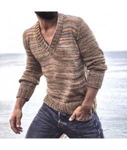 Men's  Colorful Interwoven V-Neck Sweater