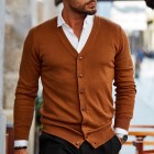 Men's Pin V Neck Buttoned Knitted Cardigan