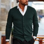 Men's Pin V Neck Buttoned Knitted Cardigan