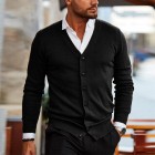 Men's Pin V Neck Buttoned Knitted Cardigan