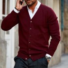 Men's Pin V Neck Buttoned Knitted Cardigan