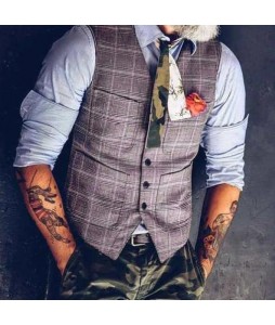 Temperament British Style V-neck Single Row Button Patch Pocket Slim Waistcoats