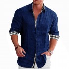 Men's Check Print Contrast Long Sleeve  pel Shirt